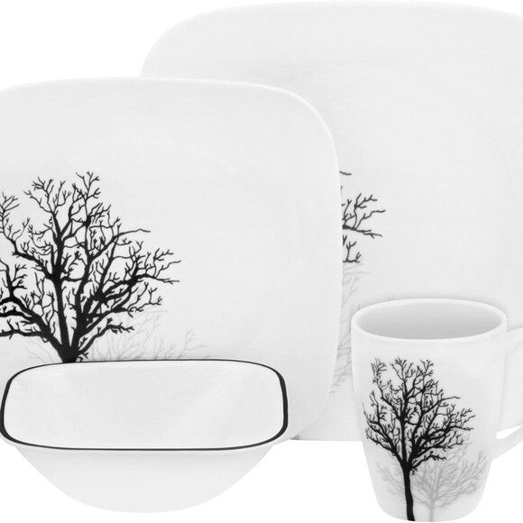 NWOT Corelle Timber Shadows 16-Piece Dinner Set for 4 Porcelain, Black and Grey - Picture 2 of 6